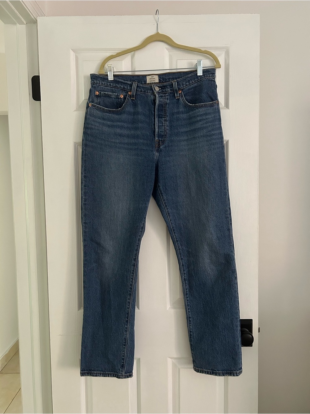 Levi's 501 Original Denim Jeans in Blue with Tan Stitching